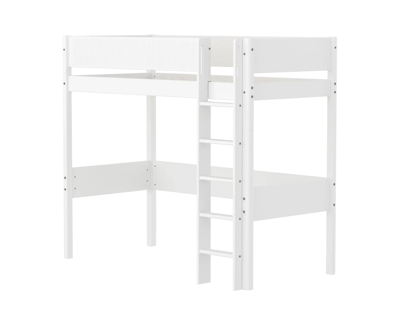 High Bed 184 cm with Ladder and Safety Rail, 90x200 cm, WHITE