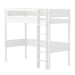 High Bed 184 cm with Ladder and Safety Rail, 90x200 cm, WHITE, Crossbars