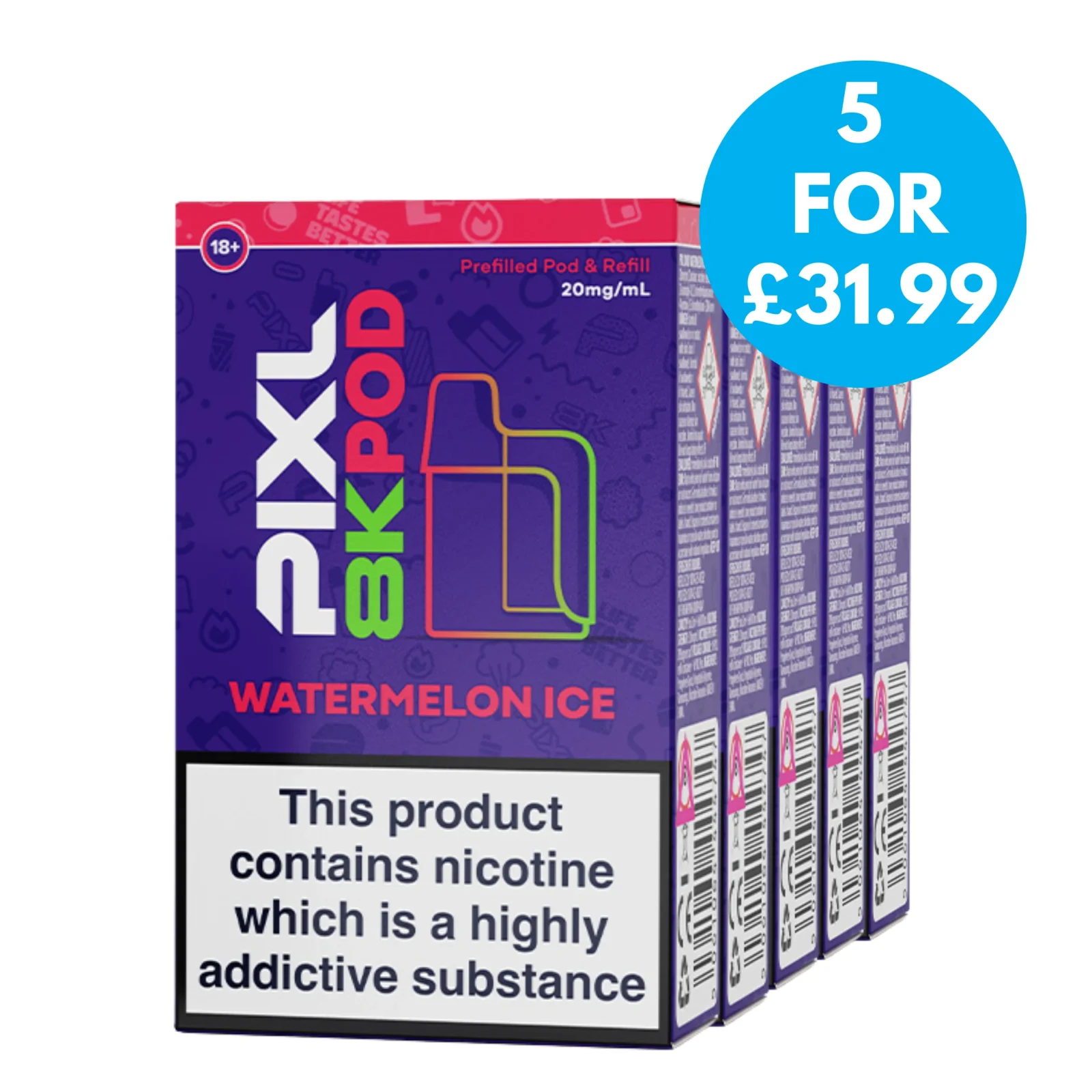 Box Of 5 – 20mg PIXL 8000 Prefilled Refill Pods