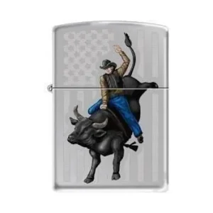 Zippo Lighter - Cowboy Riding Bull High Polished Chrome