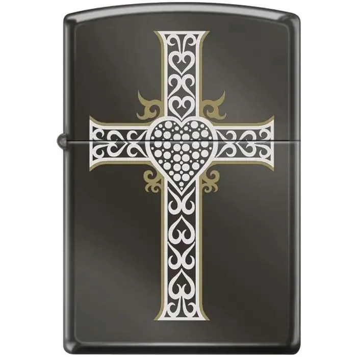 Zippo Lighter - Jewelry Heart & Cross Black Ice